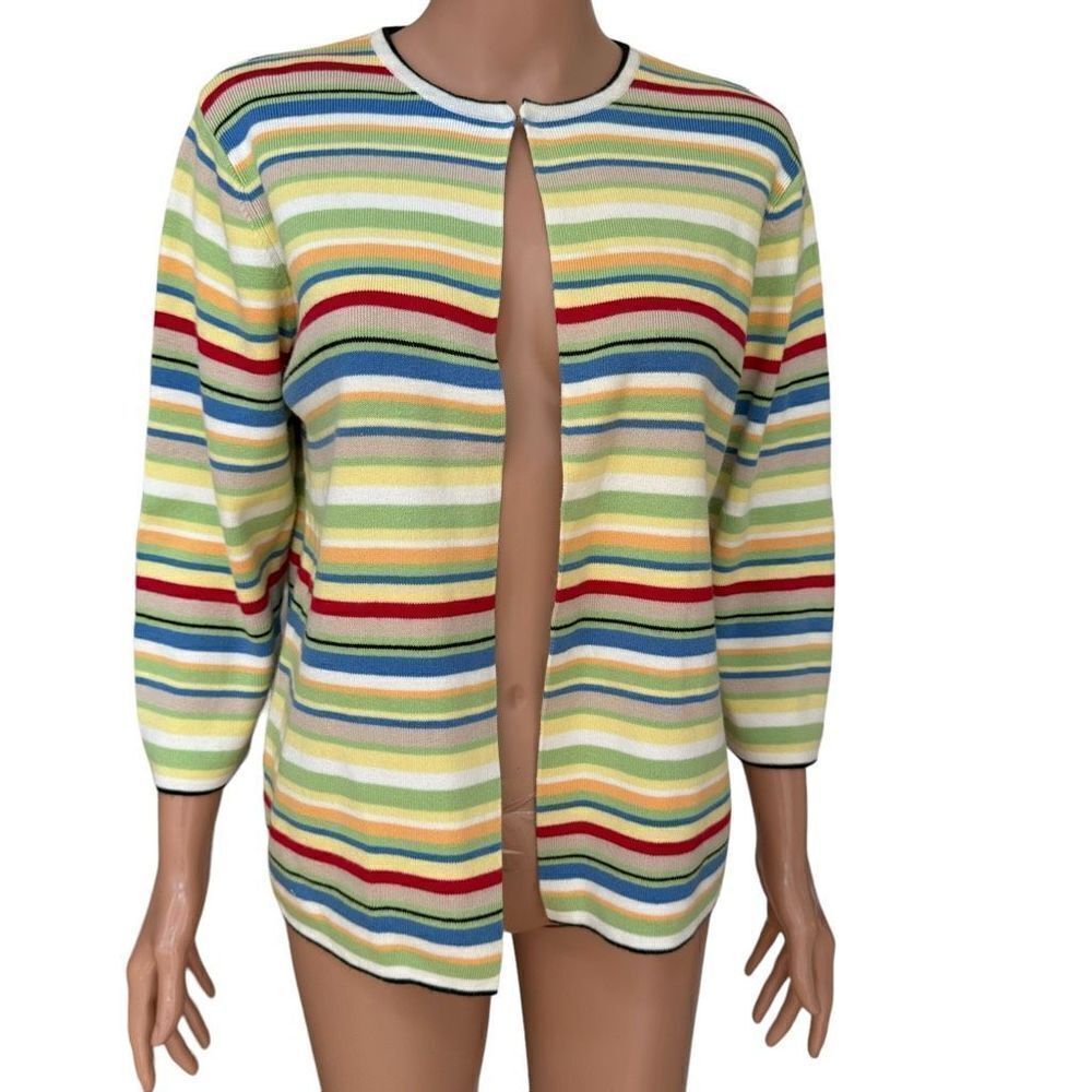 Designers Originals vintage bright multicolor striped 100% cotton cardigan sz L